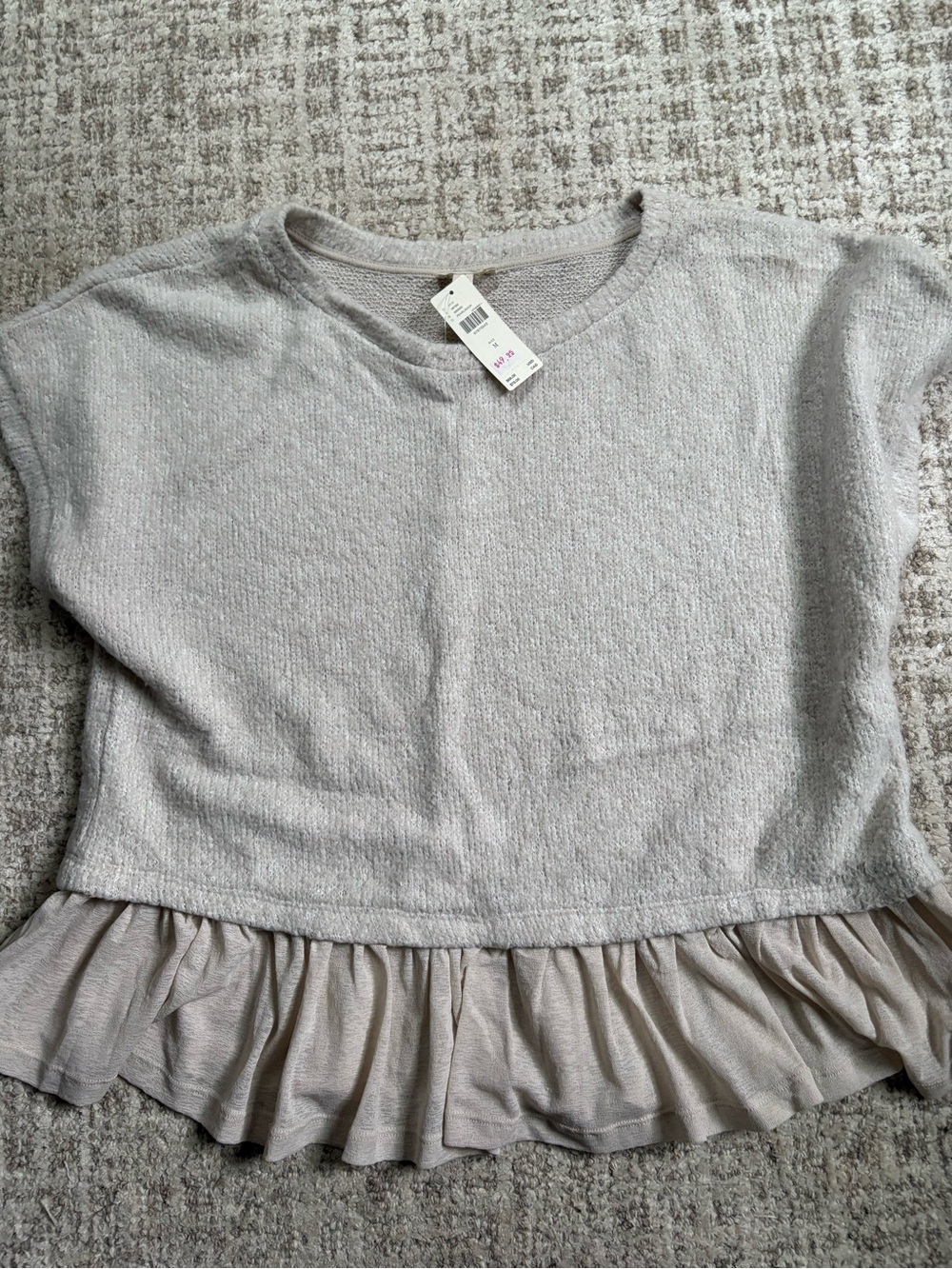 Anthropologie Neutral Ruffle-Hem Sweater Top - Light Beige
